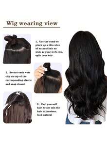 [6 件长波浪接发] 16 个发夹 6 件/套接发 长波浪发型合成假发 耐热 适合女士 - 彩色 - 查看 10