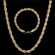 2Set/4Pcs 5mm Rope Chain Set Mens Womens Rope Chain Necklace&Bracelet 5mm Rope Chain Stainless Steel Jewelry For Gift - 金色 - 查看 2