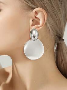 1 对圆盘拉丝吊坠耳环金色吊坠 - 耳环圆形优雅时尚 - 大圆盘吊坠耳环金色吊坠圆形锤形耳环吊坠耳环 - 吊坠和摇摆，优雅，锌合金，休闲约会，情人节珠宝，