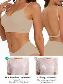 女士无背无缝文胸，夏季无肩带文胸，性感文胸，新娘内衣，3种肩带选择，无缝透气，可调节肩带，轻盈舒适，适合婚礼、正式礼服、吊带裙等场合。 - 摩卡棕 - 查看 5