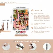 1pc Unframed Tiger With Coffee And French Press Canvas Print - Minimalist Kitchen Wall Art - Bold Tiger Coffee Enthusiast Decor - Vintage Jungle Print Posters,Wall Art,Room Decoration Stuff,Fall,Halloween,Modern,Vintage(Optional) Frame) - Multicolor - View 20