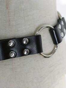 A Women's Stretch Tie Black Leather Waspie Belt, Genius, Suitable For Halloween Parties Or Daily Outfits. - 黑色 - 查看 4