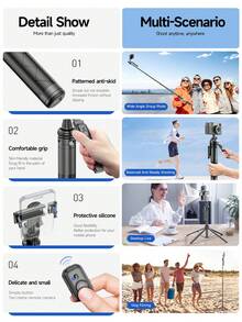 TOKQI 180cm/70.87In Aluminum Alloy Selfie Stick With Reinforced Tripod,Multifunctional Bluetooth Remote Phone Holder With Fill Lights,Extendable & Portable Phone Tripod, Compatible With IOS Android Smartphone For Summer Vacation, Travel, Outdoor Activities, Live Streaming Tripod Stand - Multicolor - View 11
