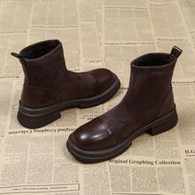 时尚秋冬新款针织拼接踝靴，时尚踝靴，修身靴，女士靴子 - 棕色 - 查看 4