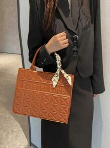 1 件/2 件/套时尚绗缝方形手提包，带字母图案和细围巾装饰，大容量 PU 单肩包钱包套装，专业商务公文包，适合工作/通勤 - 休闲、手提包、办公室 - 彩色 - 查看 12