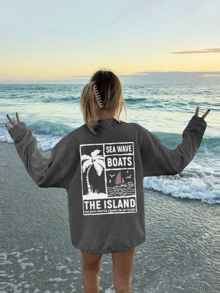 Áo thun cổ tròn rộng rãi in hình cây cọ và khẩu hiệu mùa thu/đông 2025 dành cho nữ, từ trang phục thường ngày đến trang phục sang trọng cho đêm: Khám phá những chiếc áo thun dài tay dành cho nữ dễ dàng thích ứng với nhiều dịp khác nhau và tạo nên vẻ ngoài hoàn hảo