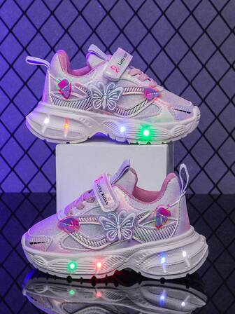 Fashionable LED Lighting Breathable Leather Sports Shoes, Suitable For Boys And Girls - Casual, Shock-Absorbing, All-Season Non-Slip Outdoor Running And Walking Shoes