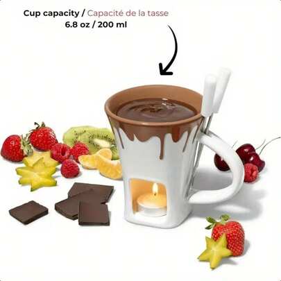 1 Set Ceramic Chocolate Cheese Fondue Set - Includes Base And Ceramic Bowl, Suitable For Valentine's Day, Parties And Family Gatherings - No Stove Heating Required, Easy-To-Clean Surface, Ideal Gift For Cheese, Chocolate And Dessert Lovers, Modern Kitchen Utensil, Elegant Plate And Dish, Butter Warmer, Essential For Home Cooking