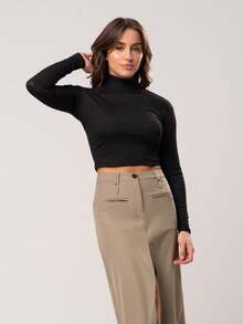 Kit 5 Assorted Cropped Tops: Long Sleeve, Collar, Strappy, Tank Top And Tube Top - Black - View 3