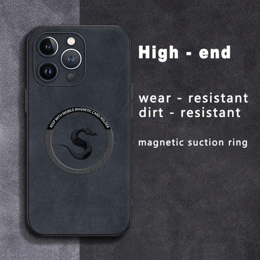Funda magnética para teléfono con diseño de serpiente del zodiaco, confeccionada en piel sintética de oveja. Compatible con los modelos 12 a 16 Plus, Pro y Pro. Elegante y de alta calidad, ideal para regalar. - Colores mixtos 2 - Ver 1