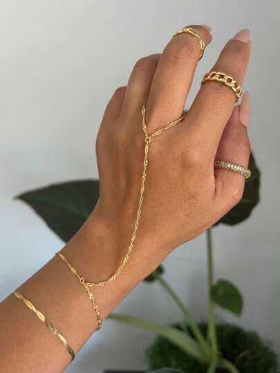 1 pieza Cadena de mano con estilo bohemio, accesorio de cadena de dedo para mujer