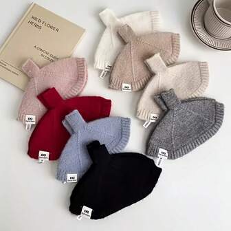 一双女士半指针织纱纯色多功能手套，加厚绝缘，露出手指触摸学生袖子和护腕