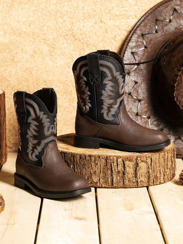 Botas de Cowboy para Niños Pequeños y Niñas, Botas de Cabalgata de Occidente con Punta Cuadrada para el Tobillo Medio