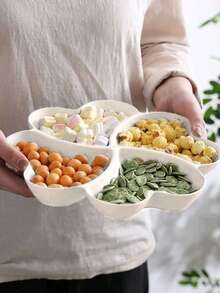 1pcPlatter, Unbreakable Chip & Dip Serving Divided Plates, 4-Compartment Heart-Shaped Serving Dish Tray For Nuts, Candy, Dried Fruit, Salads, Snack