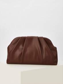 Ví cầm tay cổ điển màu trơn có khóa kéo, túi xách đa năng dung tích lớn, túi da PU thời trang, phù hợp cho nữ, thích hợp cho đám cưới, tiệc tùng, dạ hội, các sự kiện buổi tối. - màu nâu - Xem 2