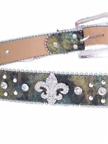 男女通用水钻镶嵌西式腰带，适合女性牛仔裤秋季、秋季、万圣节 - 黑與白 - 查看 9