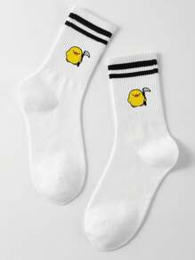 1/5/9 Pairs,Yellow Duck Cartoon Pattern Women's Mid-Calf Socks Set,Women's Fringed Socks,Plush Socks, Fall Clothes,Accessories,Knee High Socks,Halloween Gifts,Stitch Stuff,Christmas Gifts,Black Double Bar - Multicolor - View 21