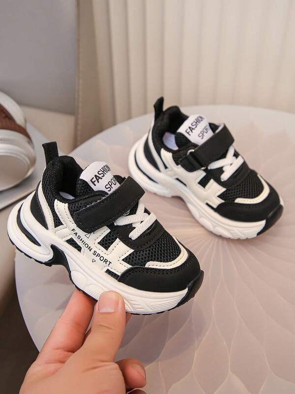 1 Paar Kinder Mesh & PU Klettverschluss Stil atmungsaktive, strapazierfähige Lässig Sportschuhe, geeignet für Frühling & Herbst