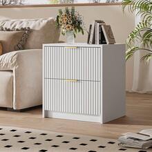 BVFUKA Set Of 2 Fluted Nightstand With 2 Drawers, Modern Storage Bedside Table With Golden Metal Handles, Wooden End Table For Bedroom, Living Room, White - trắng - Xem 6