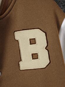 Young Boy Casual Stylish Letter Embroidery & Print Contrast Collar & Cuff Long Sleeve Hoodie Sweatshirt