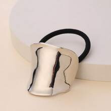 1pc Women's Silver Geometric Metal Hair Tie, Elastic Hair Accessories, Decorative Gift Hair Ties Ponytail Holders Hair Elastics Hair Rubber Bands Scrunchies Hair Rope, Hair Bobbles - Silver - View 4