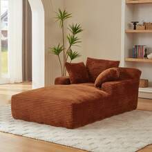 80 Inch Oversized Chaise Lounge Chair Indoor, Upholstered Corduroy Boneless Sleeper Sofa Bed With 3 Pillows, Deep Seat Reading Chair Cloud Couch For Living Room (80" D*50" W) - trái cam - Xem 3
