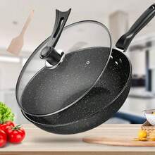 30cm Non-Stick Frying Pan With Glass Lid | Granite Coating Induction Hob Compatible Frying Pan Set | Healthy Cooking, Easy Clean | Includes Free Bamboo Spatula - Black - View 1