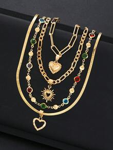 4/1 Set Elegant Vintage Minimalist Style Women Pearl Heart Flower Cross Pendant Y-Necklace Set, Suitable For Women's Daily, Party, Date, Wedding, Vacation, Multi-Layer Wear, Delicate Necklace, 2025 New Collection