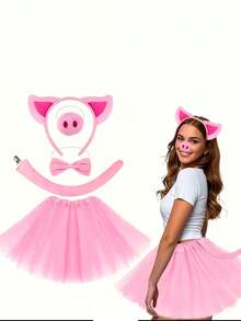 Bộ 5 món trang phục hóa trang chú heo hồng cho lễ hội, phụ kiện cosplay dự tiệc. - Hồng - Xem 1