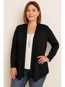 Cardigan Short Women's Mid-Season Plus Size Coat - Black - View 3