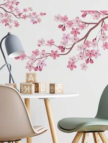 1PC/2pcs Removable PVC Wall Decals – [Pink Peach Blossom Branches, Green Plants, Cherry Blossom Birds]Self-Adhesive Waterproof Wall Stickers For Home Decor, Room Decor, Wall Decor, And Kitchen – Easy To Apply, Ideal For Living Room, Bedroom, Or Office