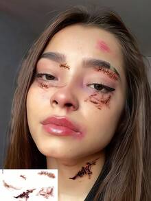 6 أوراق وشم وجه مؤقت للهالوين مع ندبات مزيفة واقعية وغرز جروح وشبكة عنكبوت مقاومة للماء وشم قوطي مصاص دماء ملصقات وشم للهالوين إكسسوارات حفلات الرقص الكوسبلاي مهرجان حفلة - متعدد الألوان - مشاهدة 6