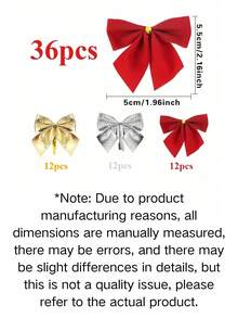 36件圣诞装饰品，圣诞树丝带蝴蝶结，迷你金红银圣诞蝴蝶结，经典圣诞蝴蝶结 - 涤纶混纺材质，适用于圣诞树和花环装饰，无需电源，圣诞节假日装饰风格