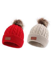 2 件 FAS 标志针织帽，男女通用，儿童保暖麻花针织帽 - 2pcs - 查看 15