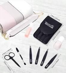 TsMADDTs 6 PCS Tweezers Set For Women, Eyebrow Tweezers With Curved Scissor For Ingrown Hair, Hair Plucking Daily Beauty Tools With Leather Travel Case - 摩卡棕 - 查看 5