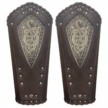 Pack de dos protectores de muñeca con cabeza de lobo en relieve de estilo vikingo nórdico, protectores de manos de estilo caballero medieval, accesorios de escenario para cosplay. - café - Ver 3