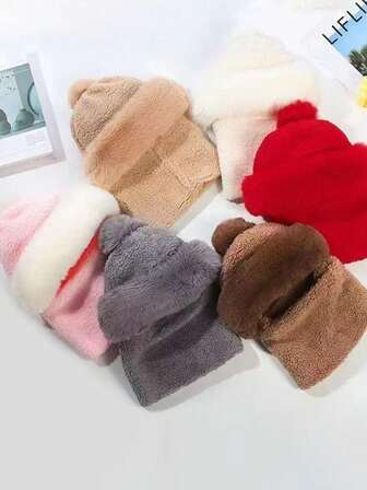 1 pieza Gorro de invierno para mujer con cuello grueso de forro polar de unicolor, máscara con capucha y orejeras a prueba de viento para ciclismo de invierno