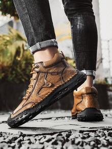 Zapatos casuales de media caña hechos a mano para hombres, zapatos deportivos simples y de moda con cordones, adecuados para uso diario, senderismo al aire libre, trekking, correr, color marrón, talla grande