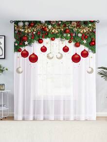 1pc Christmas Red Balloon Pine Needle Snowflake Print Curtain Sheer, Christmas Decor For Window, Wall, Bedroom, Office, Kitchen, Living Room, Home Decoration Curtain Christmas Decorations Christmas Decoration Christmas Decorations Home Room Decor