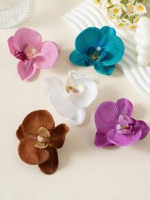 5个/6个3D兰花和仿玫瑰花发夹，波西米亚风女士头饰，海滩度假摄影配饰，伴娘发夹爪夹发卡，学校用品，女士度假装扮，发饰 - 彩色 - 查看 4