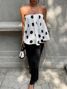 Buzzelle GLOpass Polka Dot Loose Fit Camisole Top, Sexy & Elegant For Daily Wear And Gatherings - Black and White - View 3
