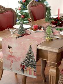 1pc/10pcs Christmas Ballet Girl Table Runner, Christmas Home Decor, Seasonal Winter Home Decoration, Modern Style, Linen-Like Material, 33*91CM/33*183CM/33*274CM, 3 Size Options, Christmas Home Decor Indoor Outdoor Party Supplies, Christmas Theme Decoration, Room Decor. Suitable For Home Kitchen Decor And Christmas Party Decoration