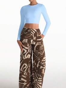 XLLAIS 秋季新款小圆领长袖修身T恤弹力双层露脐女式上衣