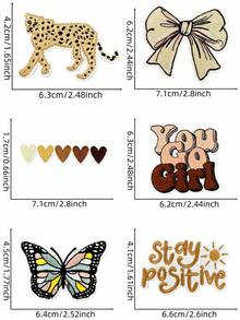 1 套 3/8 件自然风格刺绣补丁可爱卡通时尚涤纶徽章贴花 DIY 服装熨烫补丁缝纫配件布贴适用于背包、牛仔裤、夹克、T 恤、帽子、连衣裙等 - 彩色 - 查看 6