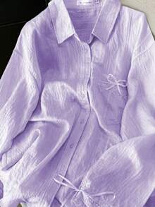 Women's Long Sleeve Single-Breasted Casual Loose Shirt, Sun Protection Spring - Mauve Purple - View 3