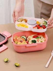 1200ML/42oz 2-Layer PP5 Plastic Portable Lunch Box, Microwave , Compartment Design With Sauce Containers And Utensils, Lightweight Bento Box - Multicolor - View 9