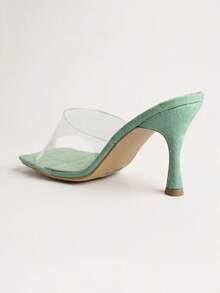 Women Square Open Toe Transparent Strap Sexy High Heels Sandals - Green - View 2