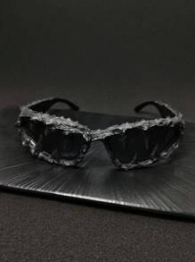 1 件骷髅装饰滴胶手工随机效果不对称复古波西米亚优雅派对镜框男女通用时尚眼镜