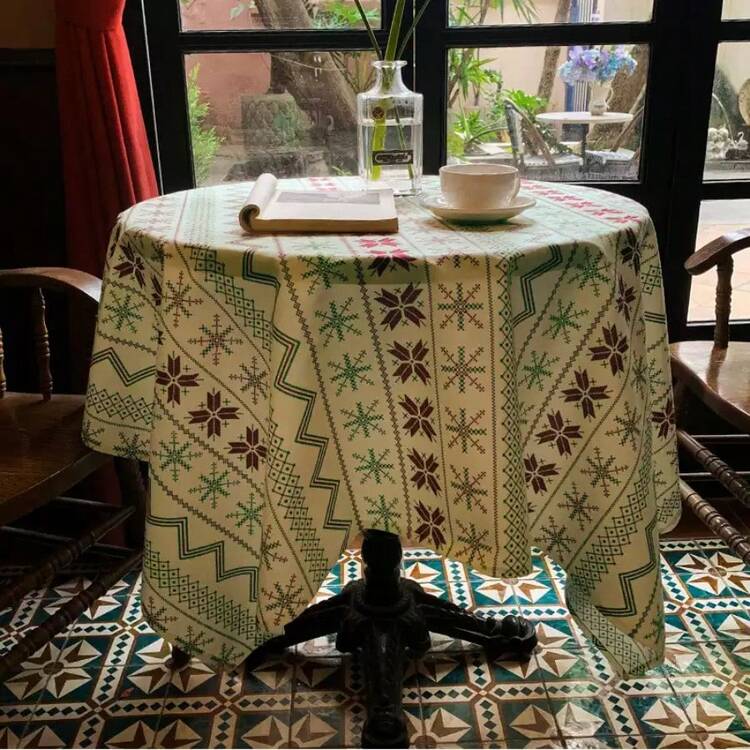 1pc Retro Bohemian Geometric Round Tablecloth, American Ins Style Retro Pattern Fabric Decorative Tablecloth For Party, Gathering, Home Decor - Multicolor - View 6