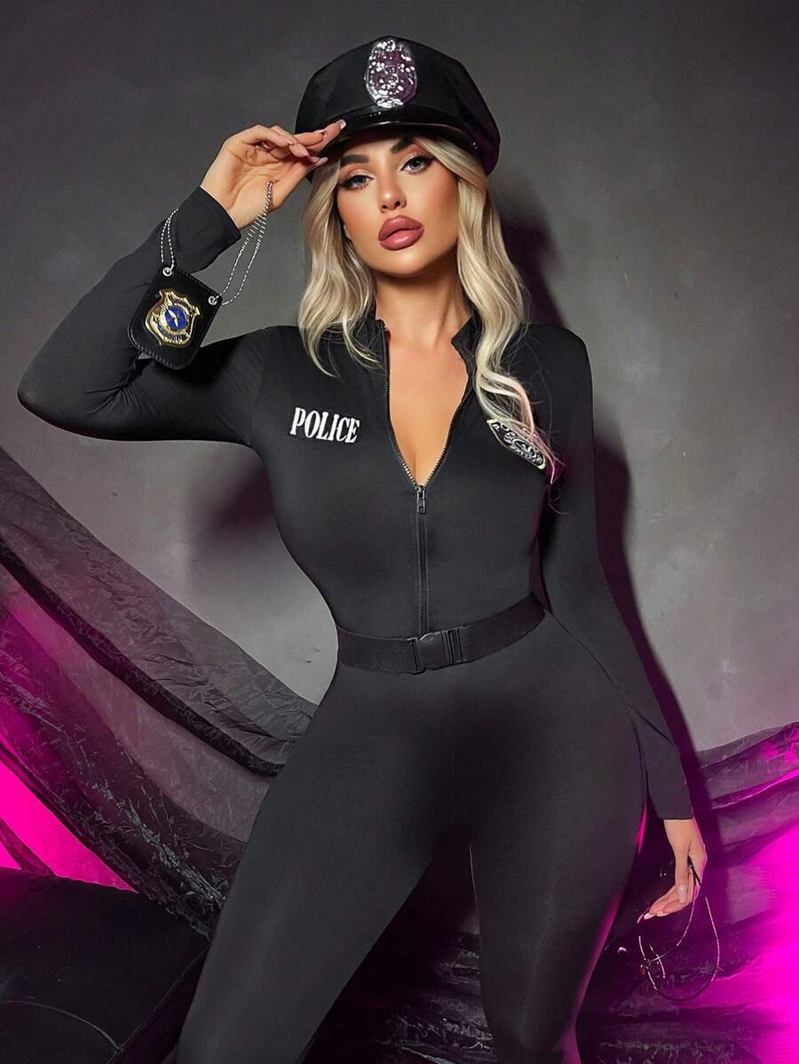 Trang phục hóa trang sĩ quan cho nữ nhân dịp Lễ Tình nhân, bộ áo liền quần dài tay có khóa kéo phía trước + thắt lưng.